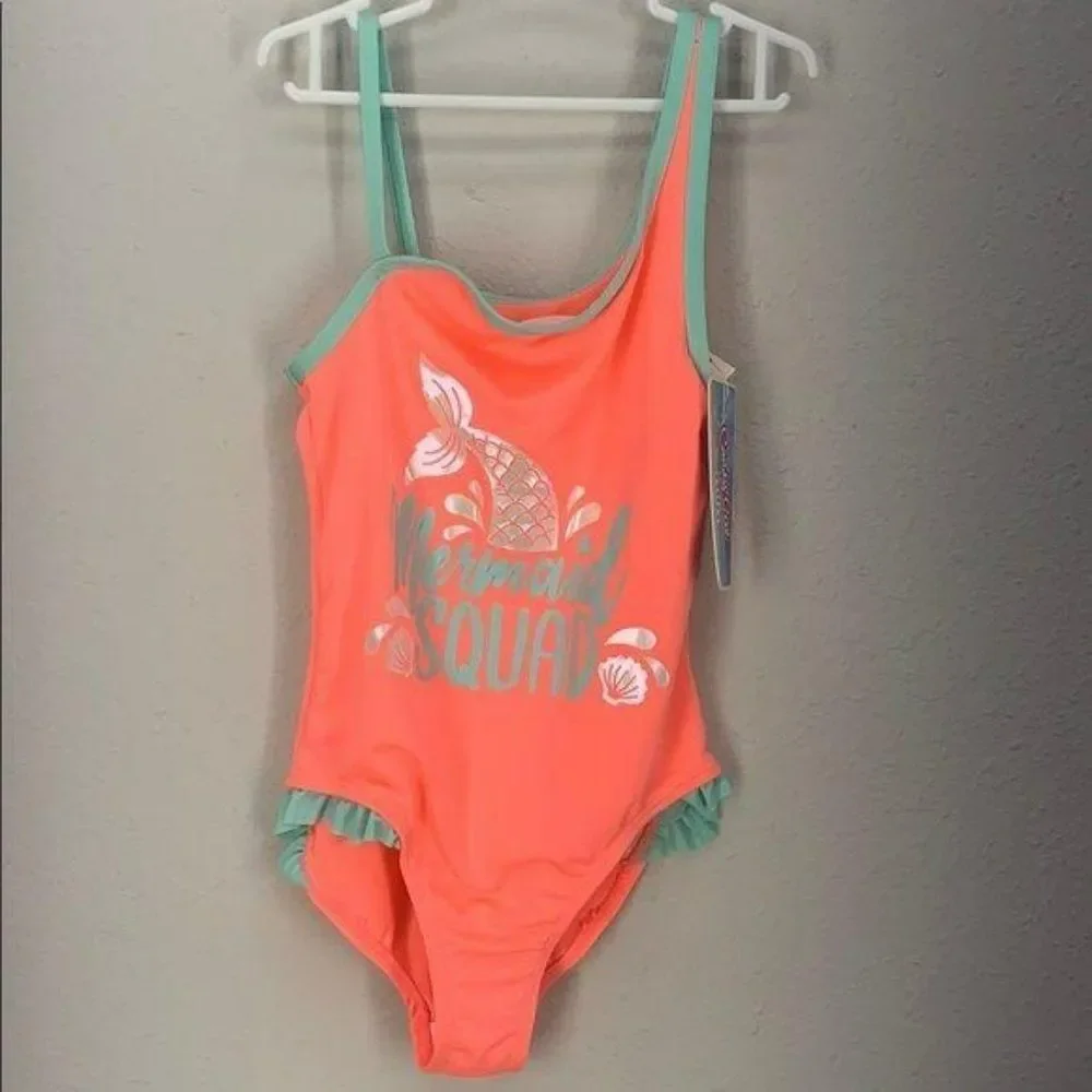 Candy Girl Mermaid Squad One Piece Small Bathing suit orange teal coral Swimsuit